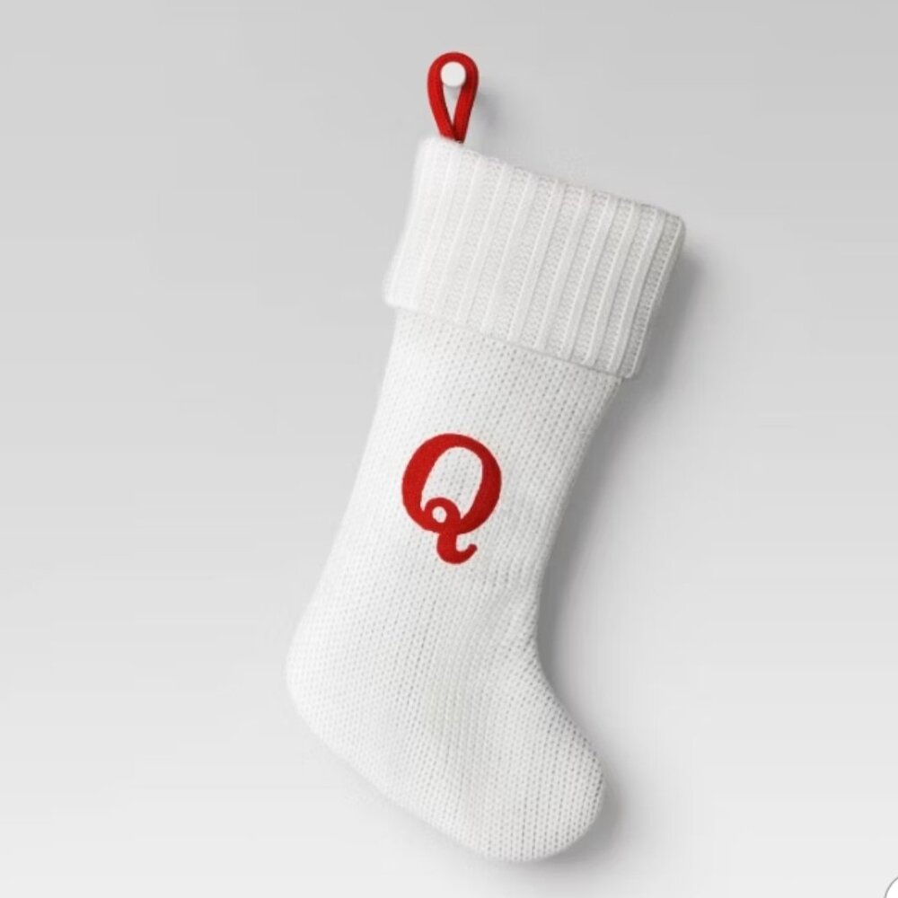 Knit Monogram Christmas Stocking - White - Letter Q